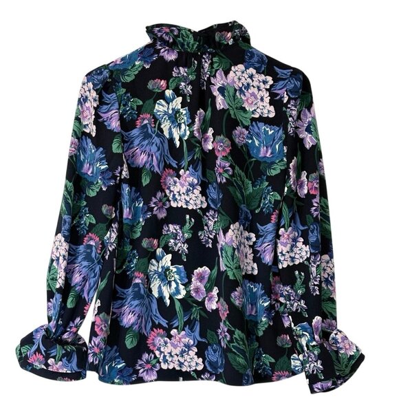 J.Crew Ruffleneck Top in Floral 365 Crepe Size XS - Picture 4 of 8